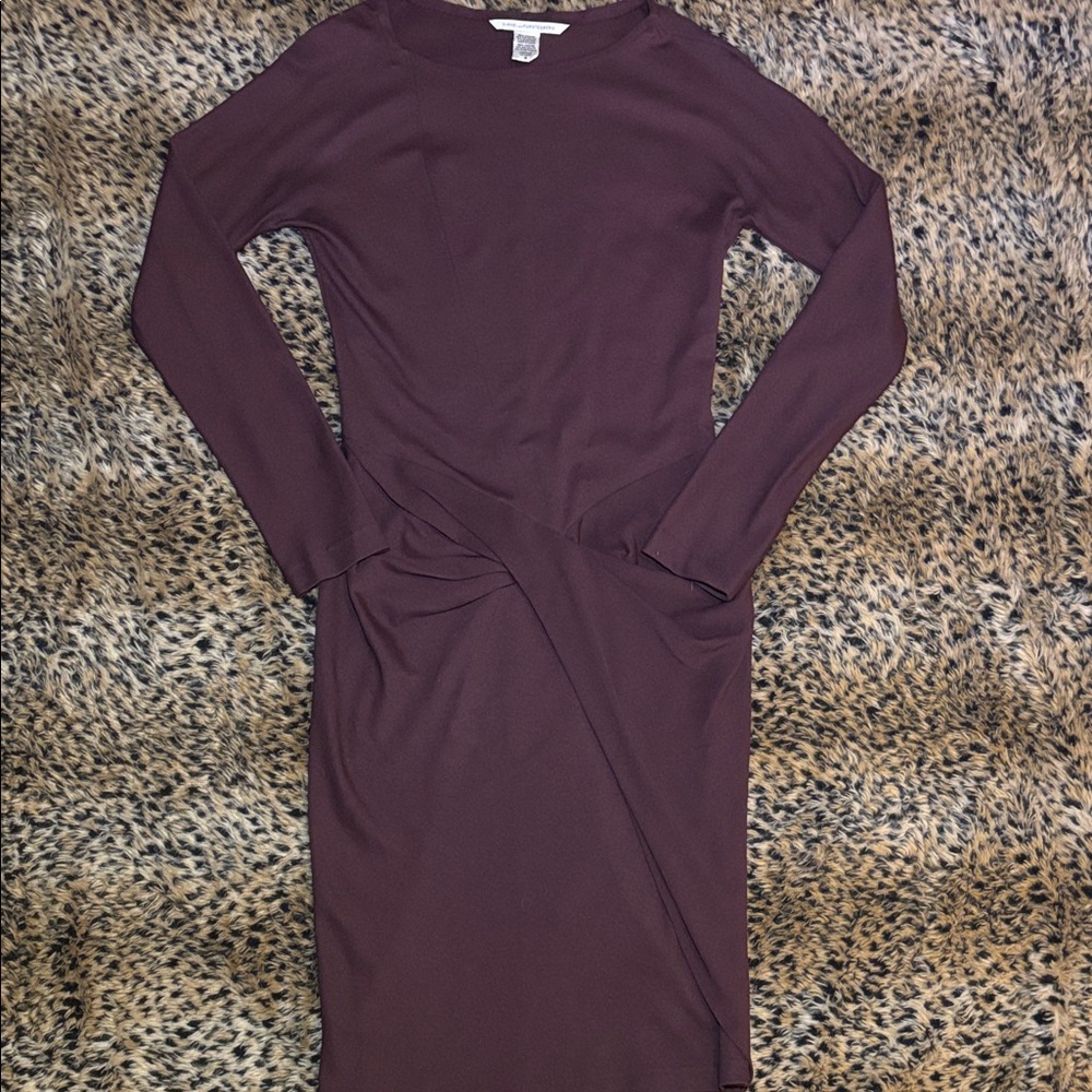Diane von Furstenberg Burgundy Long Sleeve Faux Wrap Dress 8